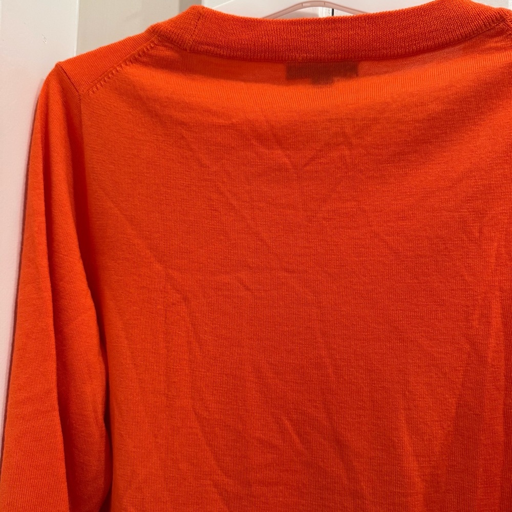 J. Crew Womens Merino Wool Cotton Blend Sweater Crew Neck Sz M Orange 3/4 Sleeve - Picture 8 of 9